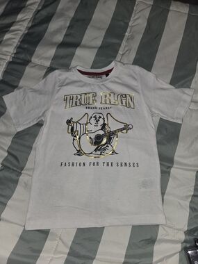 Brand New True Religion White Tee with Gold Graphic Logo